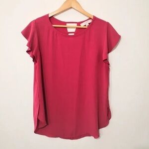 LOFT Women's Pink Red Flutter Sleeve Blouse size small